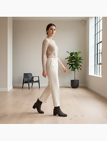 Ozabi bottines femme suédine zippée talon bloc 5 cm bout arrondi