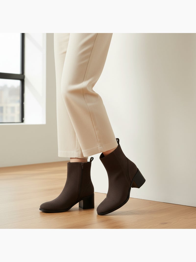 Ozabi bottines femme suédine zippée talon bloc 5 cm bout arrondi Marron - Kiabi