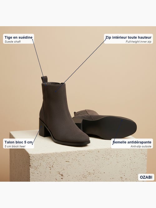 Ozabi bottines femme suédine zippée talon bloc 5 cm bout arrondi - Kiabi Ozabi bottines femme suédine zippée talon bloc 5 cm bout arrondi - Kiabi