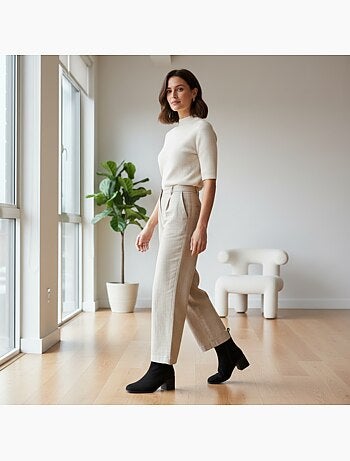 Ozabi bottines femme suédine zippée talon bloc 5 cm bout arrondi