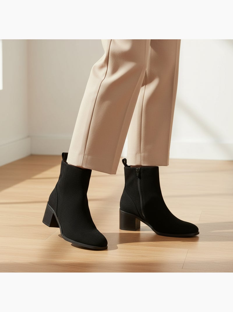 Ozabi bottines femme suédine zippée talon bloc 5 cm bout arrondi Noir - Kiabi