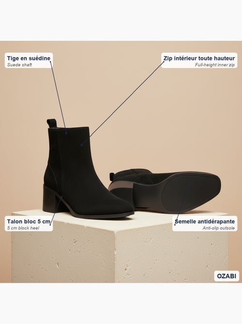 Ozabi bottines femme suédine zippée talon bloc 5 cm bout arrondi - Kiabi Ozabi bottines femme suédine zippée talon bloc 5 cm bout arrondi - Kiabi