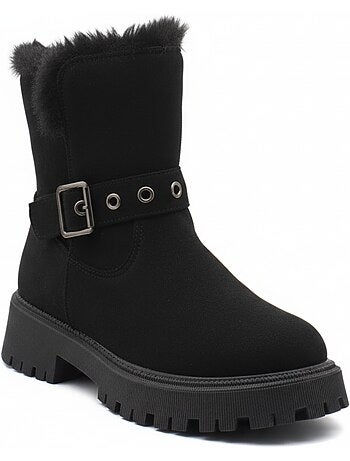 Ozabi bottines fourrées femme suédine zip et sangle semelle crantée