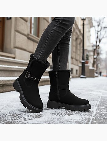 Ozabi bottines fourrées femme suédine zip et sangle semelle crantée