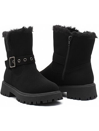 Ozabi bottines fourrées femme suédine zip et sangle semelle crantée