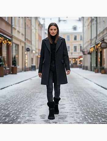 Ozabi bottines fourrées femme suédine zip et sangle semelle crantée