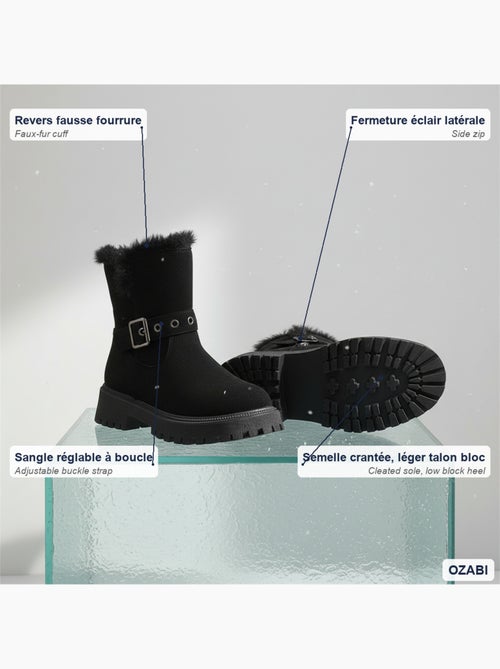Ozabi bottines fourrées femme suédine zip et sangle semelle crantée - Kiabi Ozabi bottines fourrées femme suédine zip et sangle semelle crantée - Kiabi