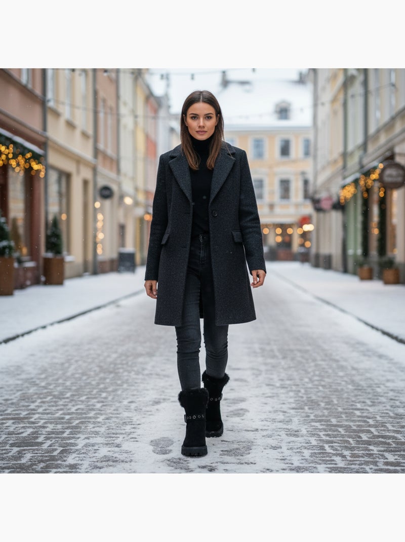 Ozabi bottines fourrées femme suédine zip et sangle semelle crantée Noir - Kiabi