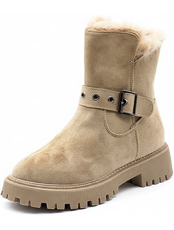Ozabi bottines fourrées femme suédine zip et sangle semelle crantée