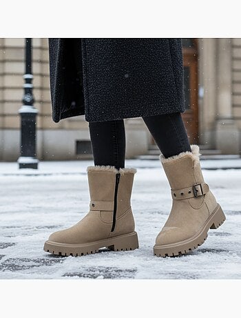 Ozabi bottines fourrées femme suédine zip et sangle semelle crantée