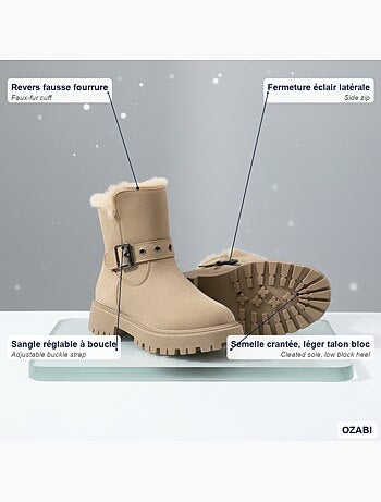 Ozabi bottines fourrées femme suédine zip et sangle semelle crantée
