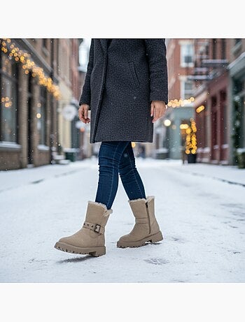 Ozabi bottines fourrées femme suédine zip et sangle semelle crantée