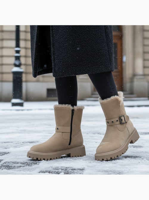 Ozabi bottines fourrées femme suédine zip et sangle semelle crantée - Kiabi