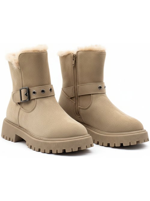Ozabi bottines fourrées femme suédine zip et sangle semelle crantée - Kiabi