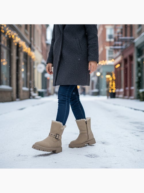 Ozabi bottines fourrées femme suédine zip et sangle semelle crantée - Kiabi