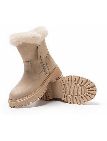 Ozabi bottines fourrées femme suédine zippée semelle crantée