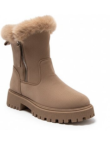 Ozabi bottines fourrées femme suédine zippée semelle crantée