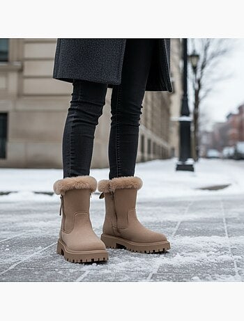 Ozabi bottines fourrées femme suédine zippée semelle crantée