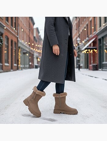 Ozabi bottines fourrées femme suédine zippée semelle crantée