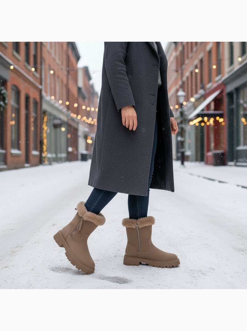 Ozabi bottines fourrées femme suédine zippée semelle crantée Taupe - Kiabi
