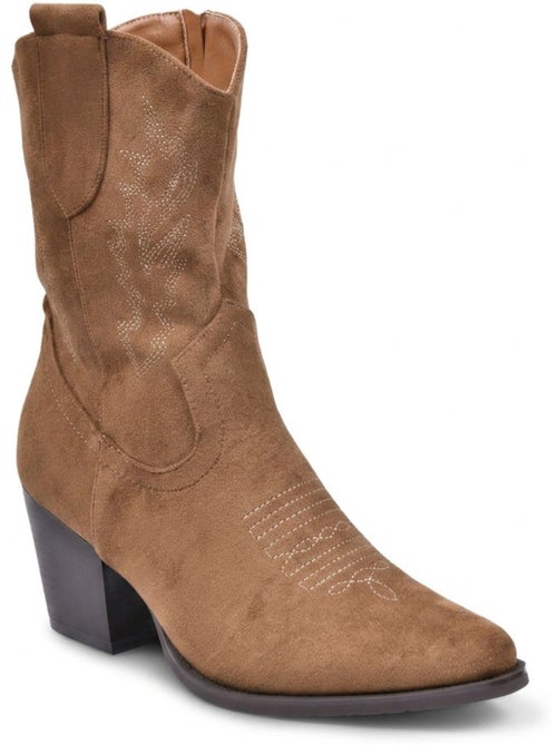 OZABI Bottines Santiag Femme Suédine Talon Bloc 6 cm Bout Pointu Mi-Mollet - Kiabi