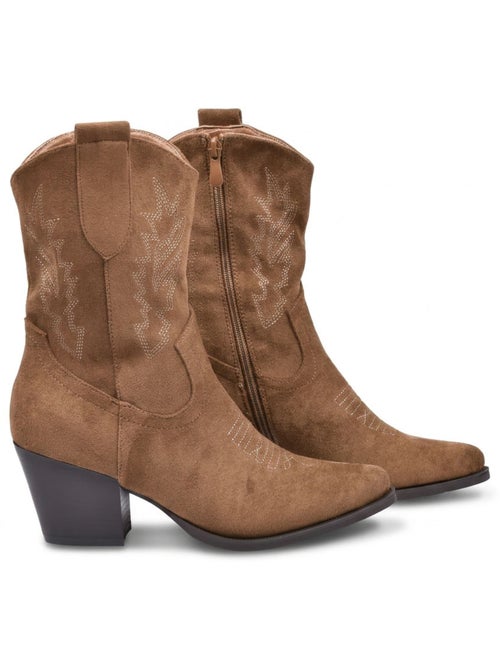 OZABI Bottines Santiag Femme Suédine Talon Bloc 6 cm Bout Pointu Mi-Mollet - Kiabi