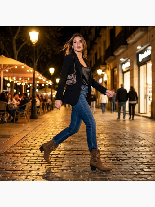 OZABI Bottines Santiag Femme Suédine Talon Bloc 6 cm Bout Pointu Mi-Mollet - Kiabi