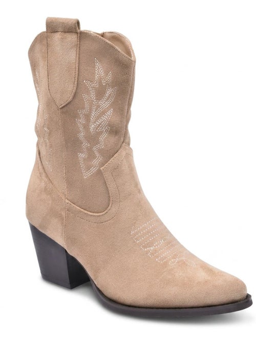 OZABI Bottines Santiag Femme Suédine Talon Bloc 6 cm Bout Pointu Mi-Mollet - Kiabi