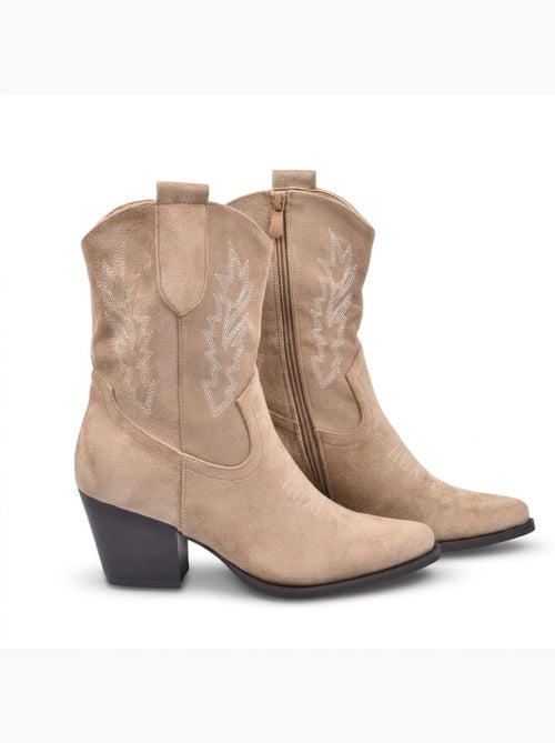 OZABI Bottines Santiag Femme Suédine Talon Bloc 6 cm Bout Pointu Mi-Mollet - Kiabi