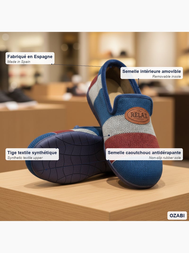 Ozabi charentaises fantaisie homme fabriquées en espagne, semelle amovible Bleu - Kiabi