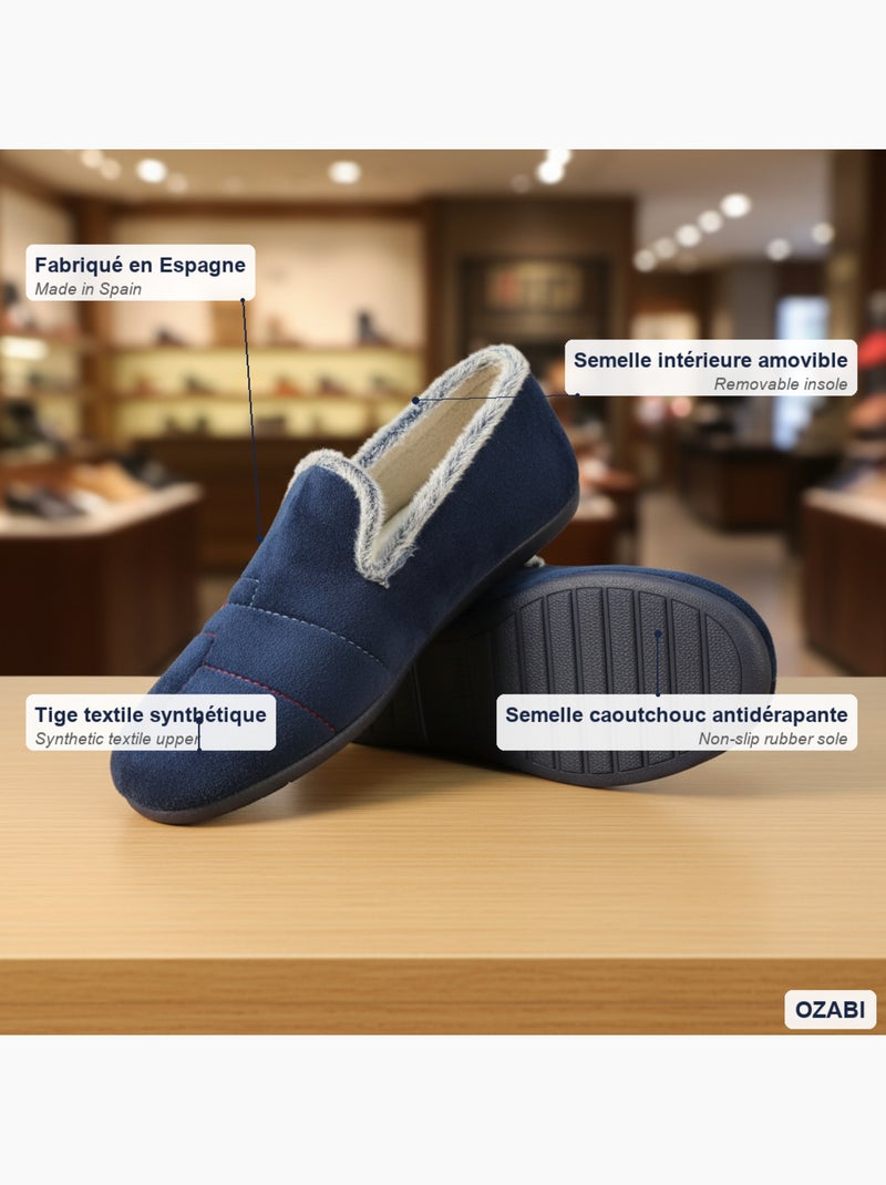 Ozabi charentaises fantaisie homme fabriquées en espagne, semelle amovible Bleu marine - Kiabi