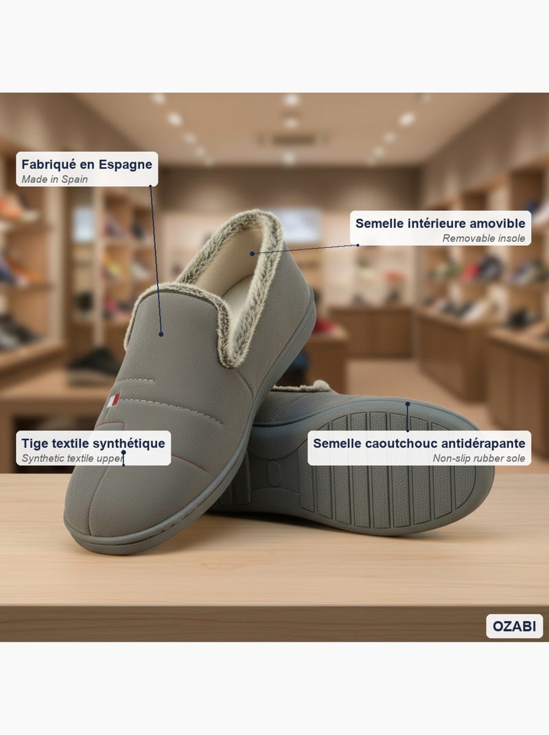 Ozabi charentaises fantaisie homme fabriquées en espagne, semelle amovible Gris - Kiabi