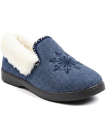 Ozabi charentaises femme hiver, broderie flocon, col fourrure, semelle amovible