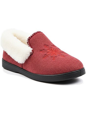 Ozabi charentaises femme hiver, broderie flocon, col fourrure, semelle amovible