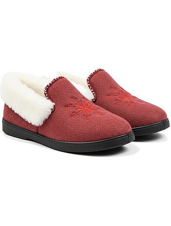 Ozabi charentaises femme hiver, broderie flocon, col fourrure, semelle amovible