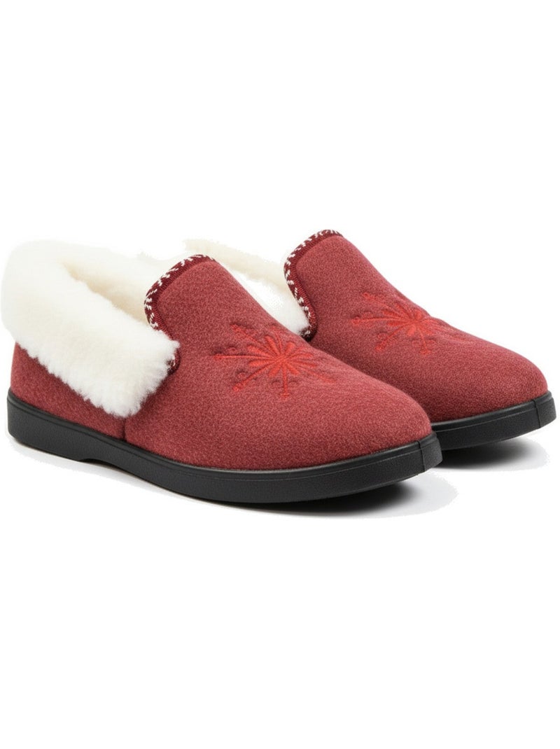 Ozabi charentaises femme hiver, broderie flocon, col fourrure, semelle amovible Bordeaux - Kiabi