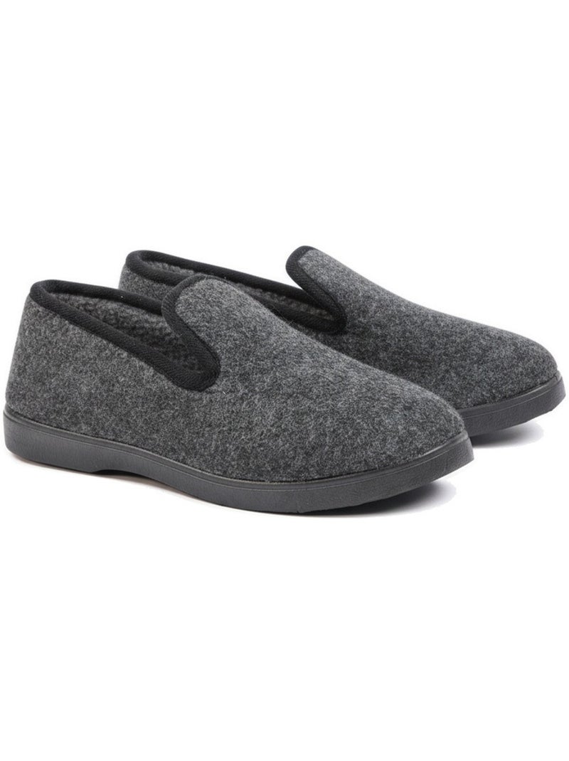 Ozabi charentaises femme hiver, feutrine chinée, fourrée, semelle amovible Bleu anthracite - Kiabi