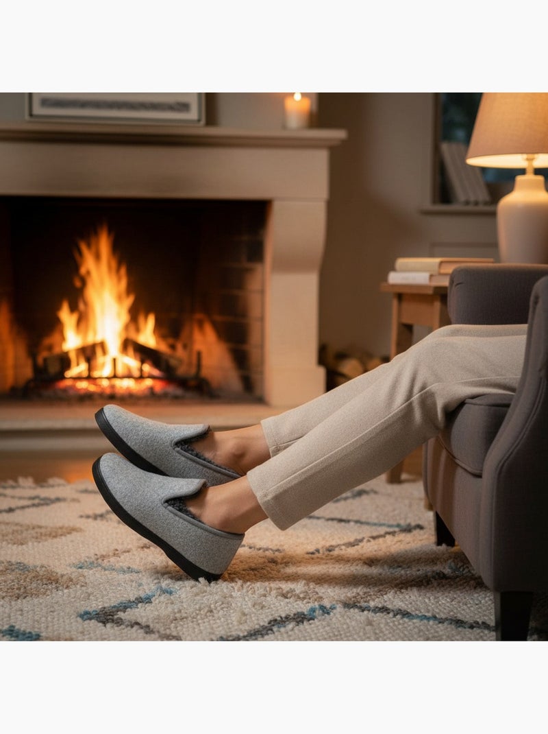 Ozabi charentaises femme hiver, feutrine chinée, fourrée, semelle amovible Gris - Kiabi
