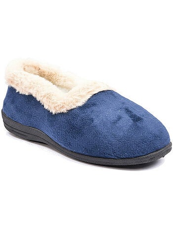 Ozabi charentaises femme hiver, feutrine unie, col fausse fourrure, fourrées