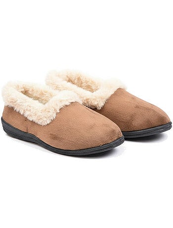 Ozabi charentaises femme hiver, feutrine unie, col fausse fourrure, fourrées