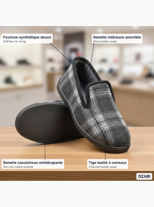 Ozabi charentaises homme antidérapante fourrées à carreaux, semelle amovible - Kiabi Ozabi charentaises homme antidérapante fourrées à carreaux, semelle amovible - Kiabi
