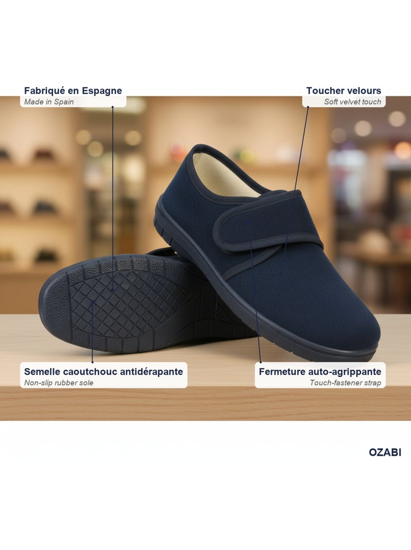 Ozabi charentaises homme fabriquées en espagne, fermeture auto-agrippante Bleu marine - Kiabi