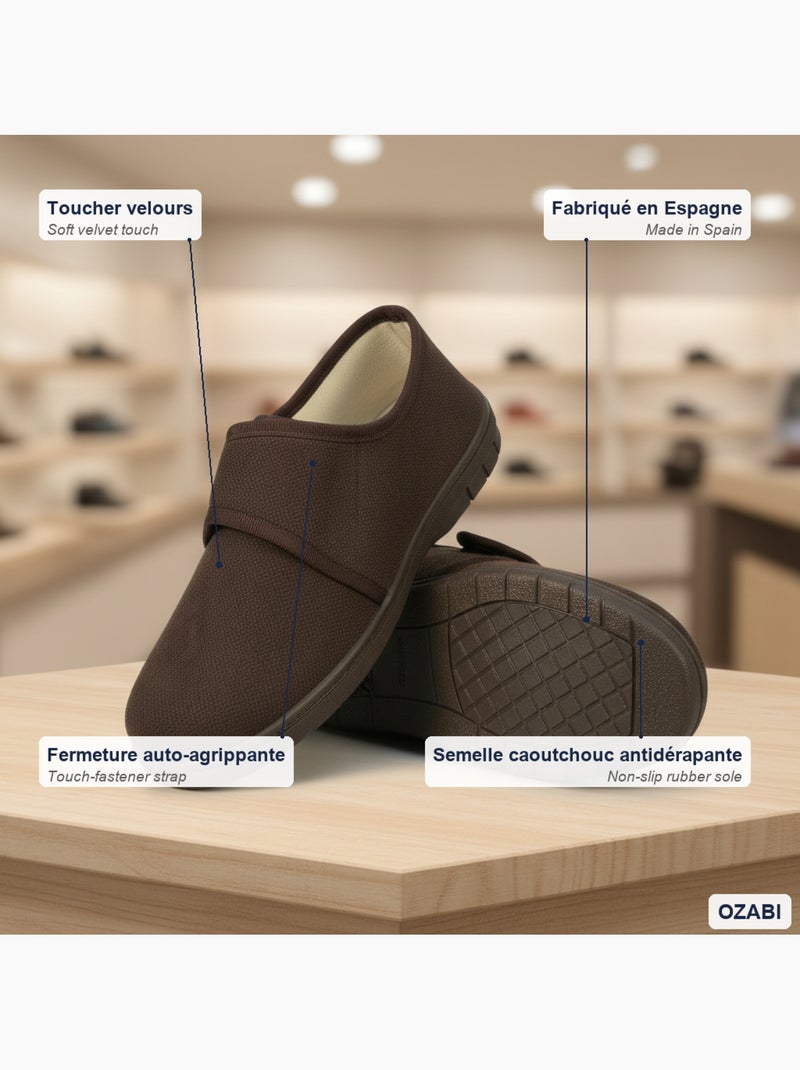 Ozabi charentaises homme fabriquées en espagne, fermeture auto-agrippante Marron - Kiabi