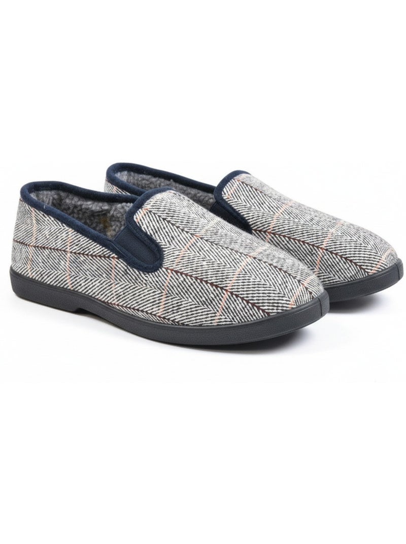 Ozabi charentaises homme fourrées carreaux et chevrons, semelle antidérapante Bleu clair - Kiabi