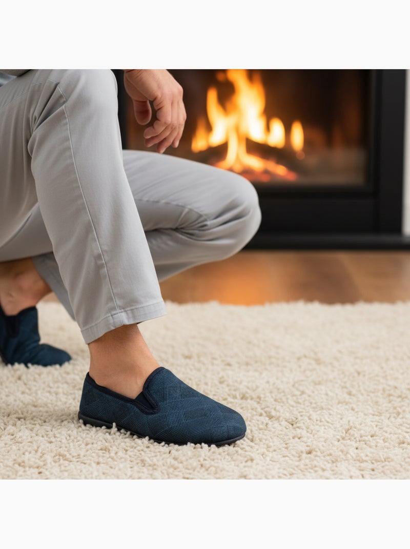 Ozabi charentaises homme toucher velours microfibre, fabriquées en espagne Bleu marine - Kiabi