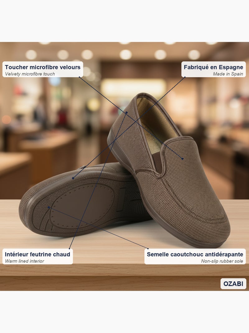 Ozabi charentaises homme toucher velours microfibre, fabriquées en espagne Marron - Kiabi