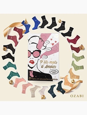 Ozabi chaussettes à paillettes calendrier de l'avent- coffret cadeau 12 paires