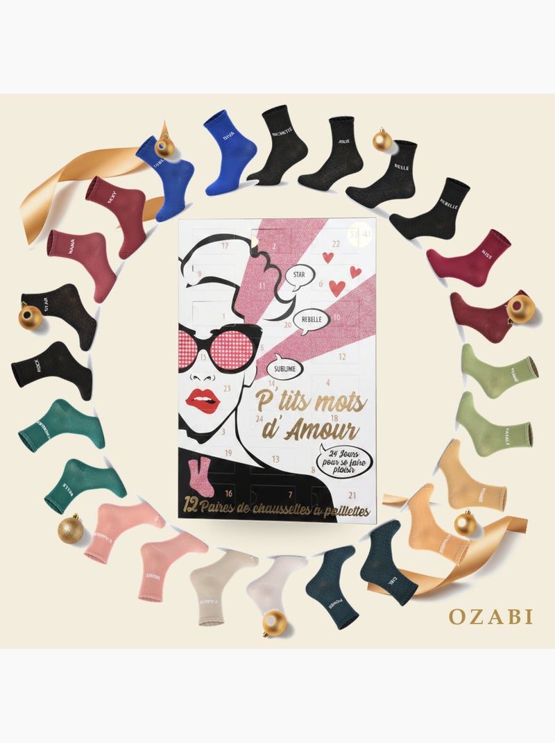 Ozabi chaussettes à paillettes calendrier de l'avent- coffret cadeau 12 paires Multicolore - Kiabi