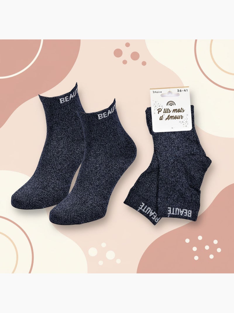 OZABI Chaussettes Femme a Paillettes Soquettes Bleu marine - Kiabi