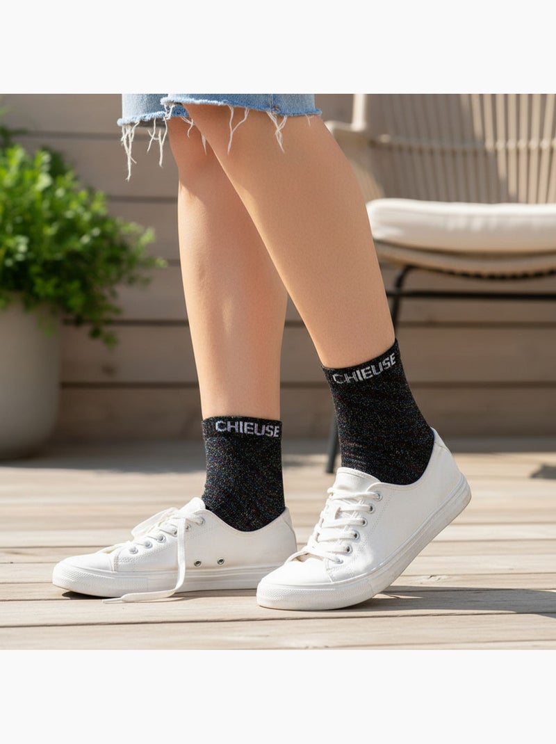 OZABI Chaussettes Femme a Paillettes Soquettes Noir - Kiabi